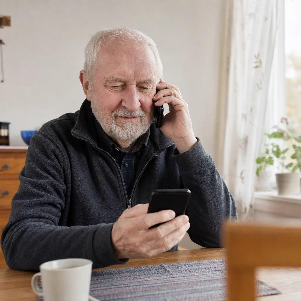 En pensionär som ringer och skickar sms med ett abonnemang med liten surfmängd