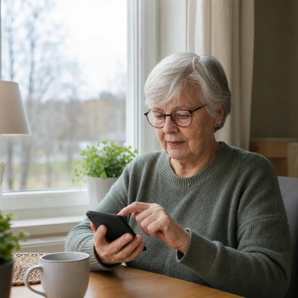 Senior som aktiverar ett eSIM digitalt simkort i sin mobiltelefon
