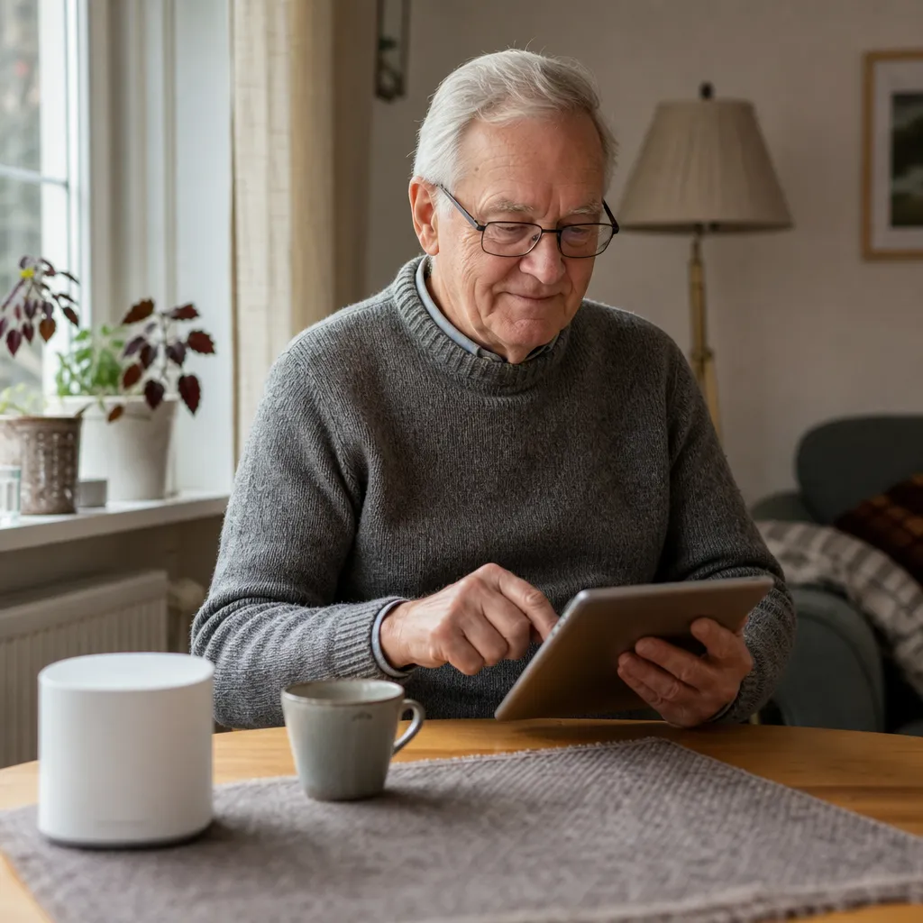5G-router för mobilt bredband hemma hos en pensionär
